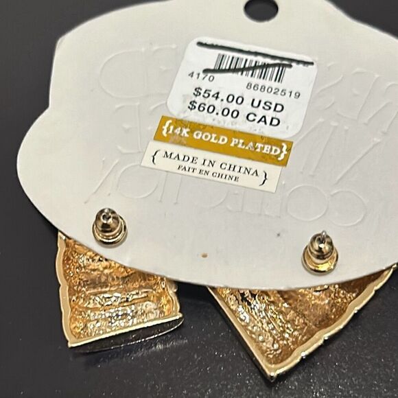 Anthropologie Restored Vintage Crystal Encrusted Curved Earrings 14K Gold Plate - Picture 5 of 8